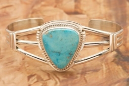 Genuine Kingman Turquoise Sterling Silver Navajo Bracelet